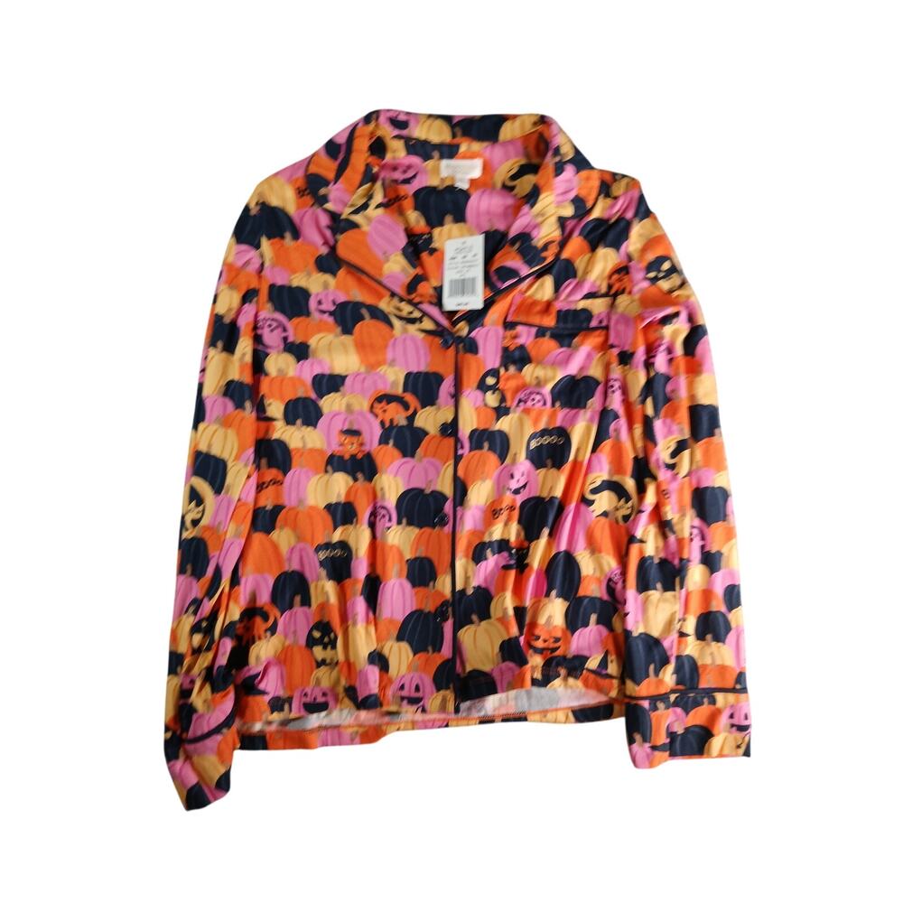 Beauty Sleep Social Halloween TOP ONLY Pajamas Shirt Women Size XS Pumpkins NWT
